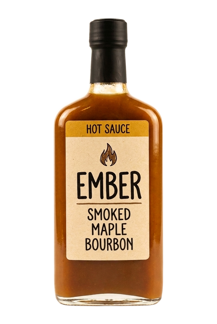 Ember Smoked Maple Bourbon hot sauce bottle